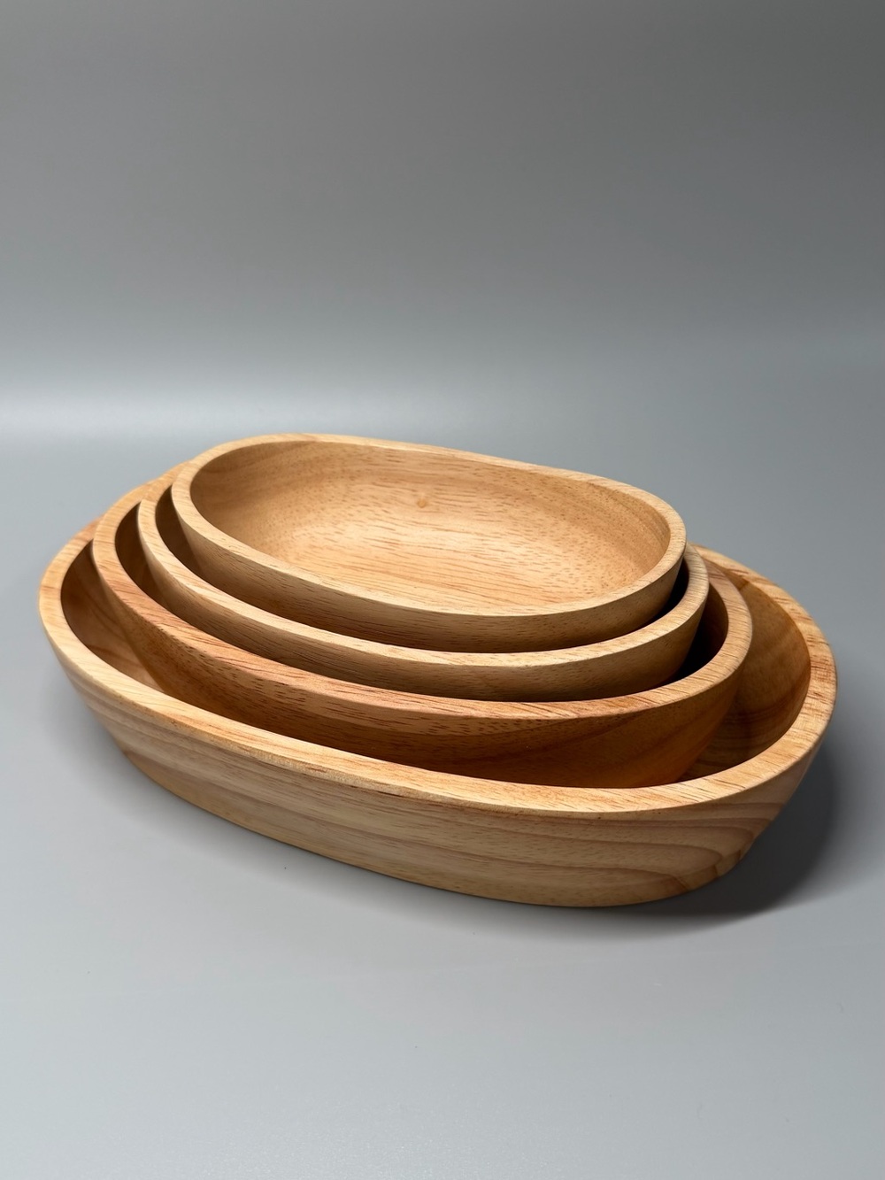 Oval Rubber Wood Serving Tray for Snacks Fruits Sushi Salad /Set Of 4
